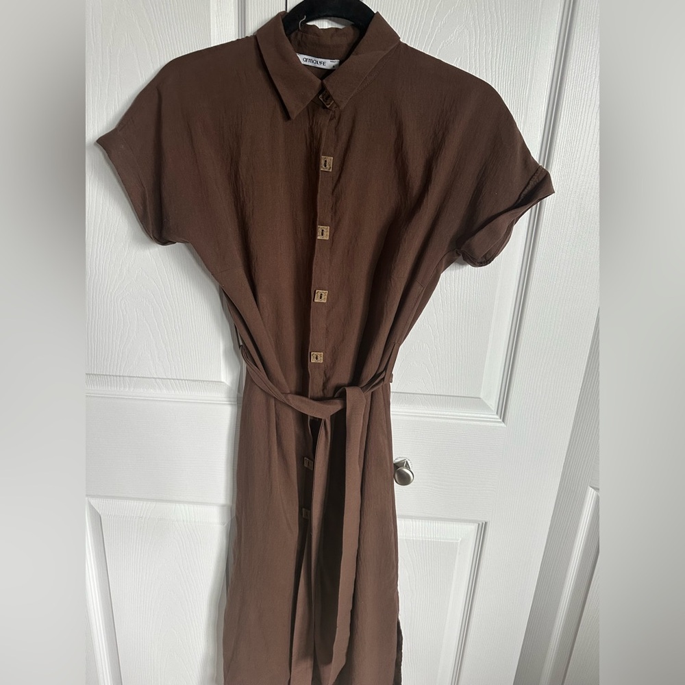 Chocolate Brown Button-Up Dress
